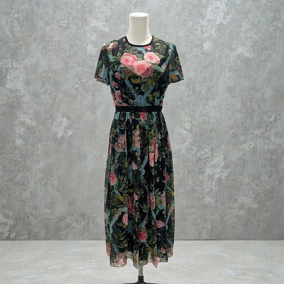 Mac Duggal Floral Midi Dress Size 6 Romantic Coquette Garden Party Soft Girl - Picture 1 of 14